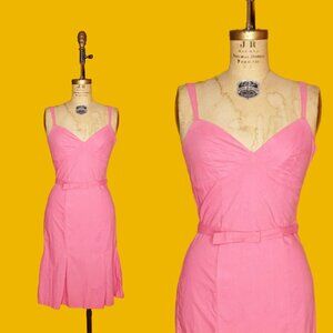 1990s-Y2K Vintage BETSEY JOHNSON NY New York Pink Cotton Sleeveless Dress with K